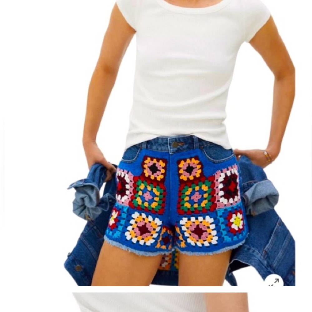 Farm Rio x Anthropologie Ultra High Waist Crochet Shorts NWOT🆕 cottagecore knit